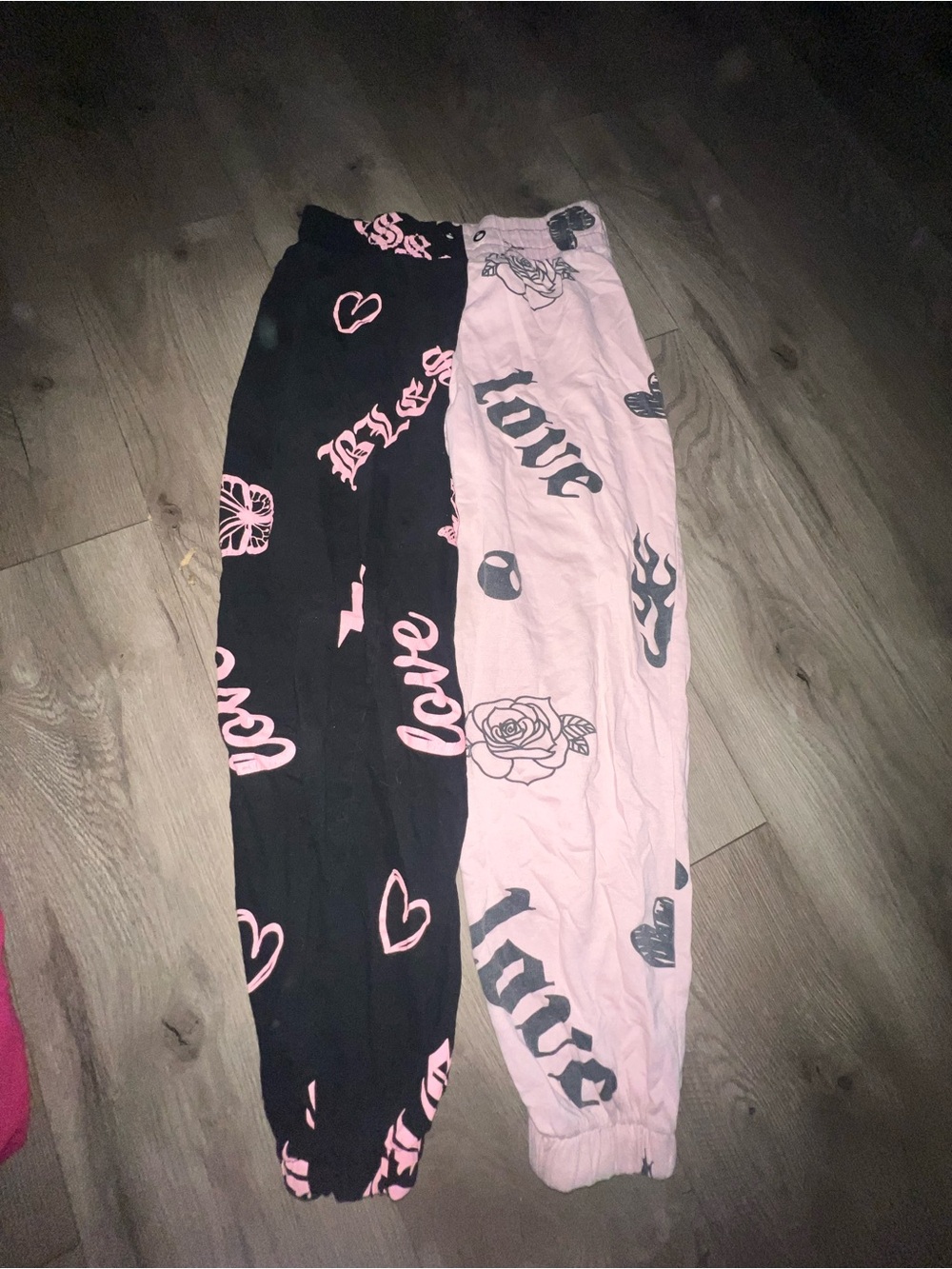 Kids Pink and Black Graphic Jogger Pants - Love Print
